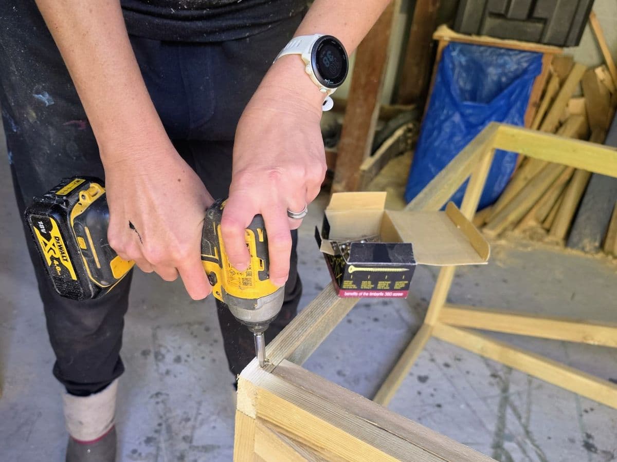 Driving screws into a hand-built frame